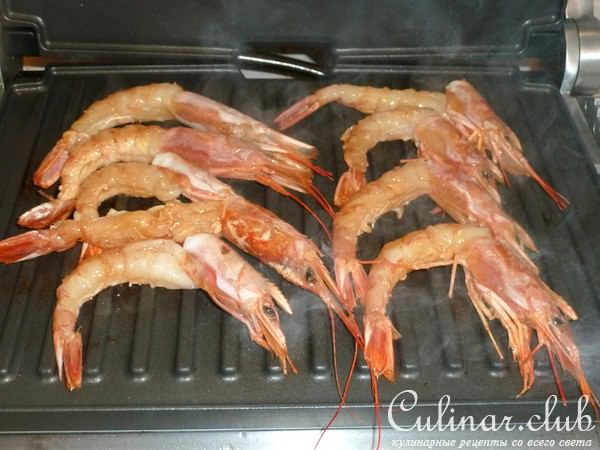 Креветки с солеными лимонами на гриле