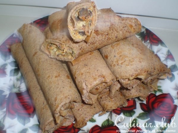 Печеночные нежные блинчики с грибной начинкой
