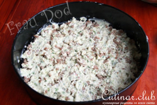 Сырный торт с ветчиной и грибами