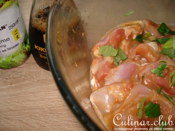 Куриный шашлык и мандаринские блинчики 