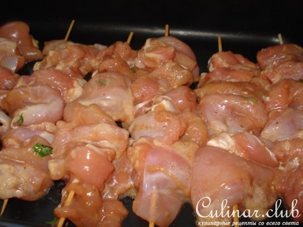 Куриный шашлык и мандаринские блинчики 