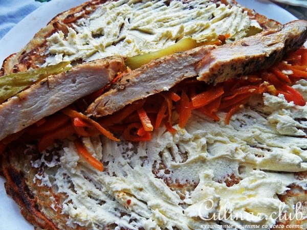 Блинные роллы с курицей и домашним маскарпоне