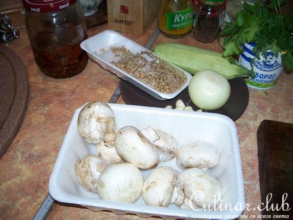 Творожный киш с кабачками и шампиньонами