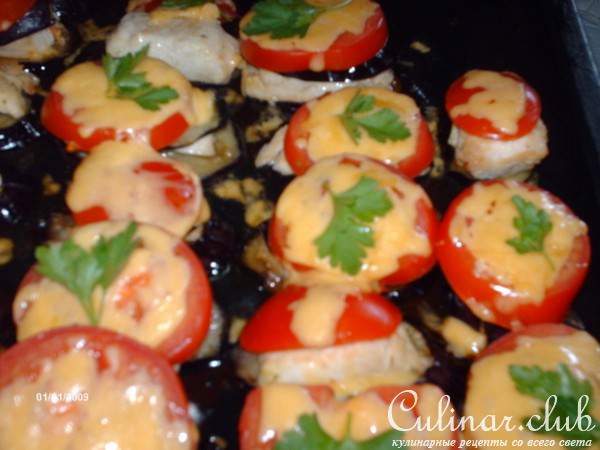 Пирамида из овощей и курицы