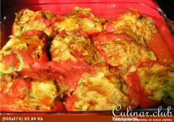 Сладкий перец, фаршированный картофельным пюре с мясом
