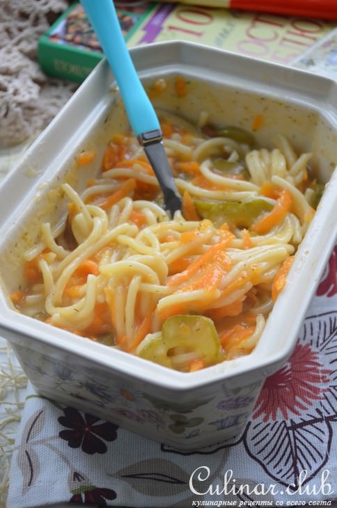 Спагетти запеченные с грибами в духовке