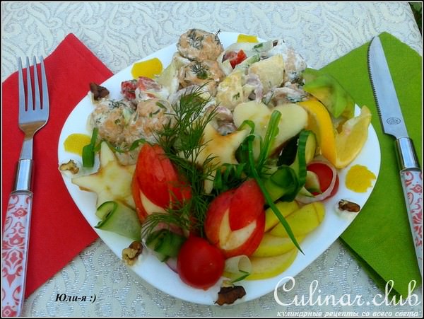 «Салат с рыбными тефтельками и грецкими орешками»