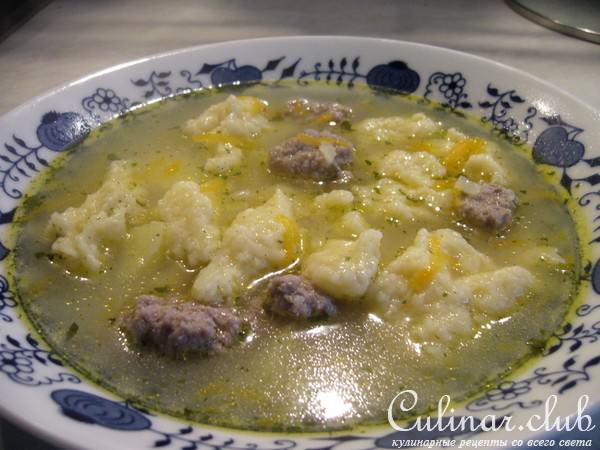Суп с галушками и фрикадельками
