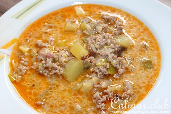 Суп с луком пореем и фаршем