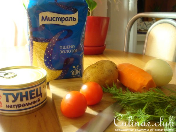 Суп пшённый с тунцом.