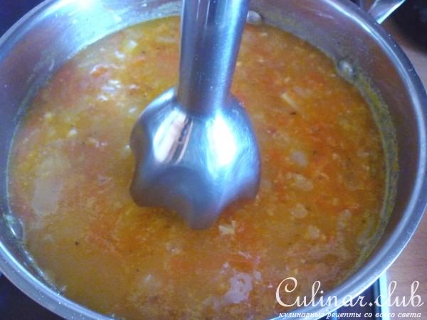 Суп-пюре из чечевицы с кукурузной крупой 