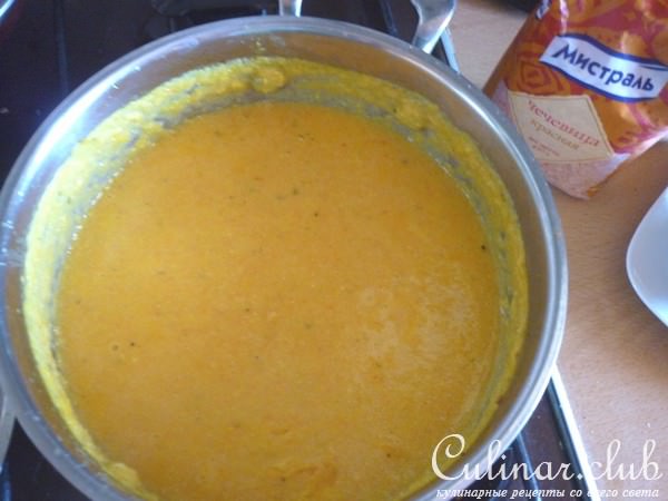 Суп-пюре из чечевицы с кукурузной крупой 